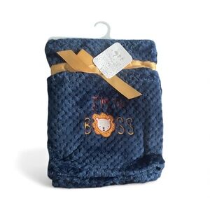 Duck Duck Goose Boys Infant Navy Blue I’M The Boss Plush Blanket NWT